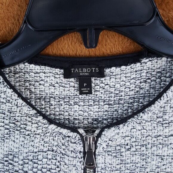 TALBOTS Womens Jacket Petite P Gray Marled Sweater Knit Zip Up Front Pockets - Picture 3 of 8